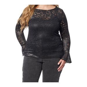 Women's 0X Bell Sleeve Lace Mesh Top Blouse Y2K Whimsigoth Festival Office Retro